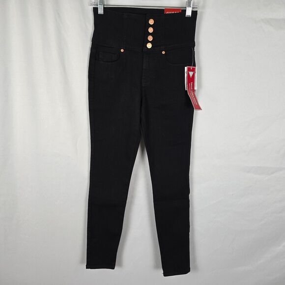 Guess Jeans Women's 27 Black Corset Ultra High Rise Skinny Dahn 4 Button - Picture 1 of 16